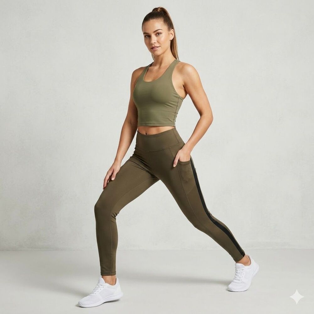 Without Walls Brown Leggings Black Side Panels Size Medium Activewear